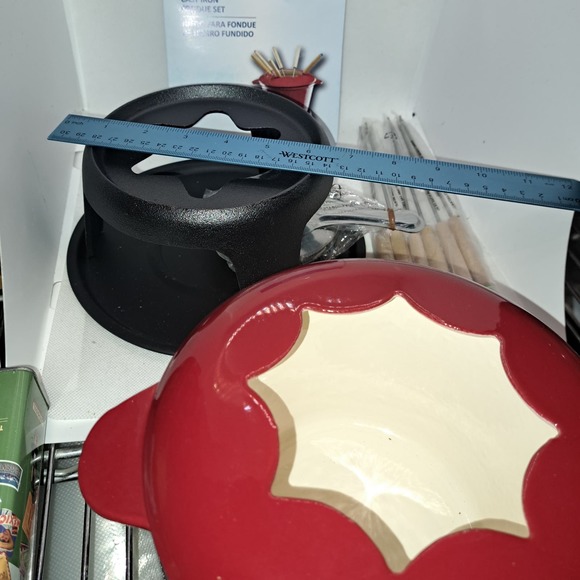 COPY - New Crofton HEAVY DUTY & LARGE PARTY Cast Iron Fondue 11 Piece Set Red - Picture 5 of 7